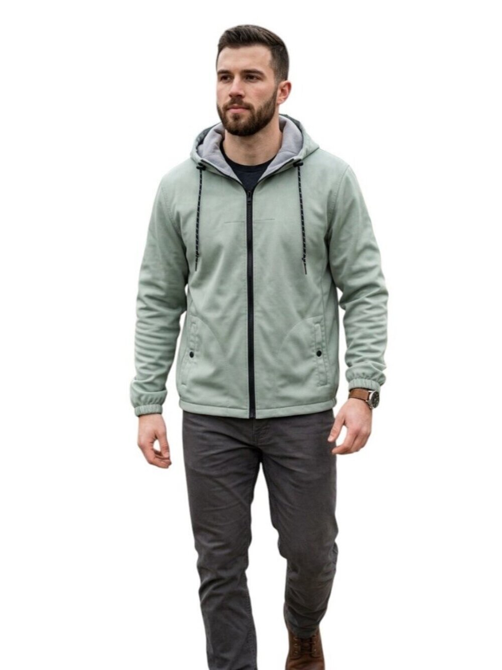 Nomad Craft Flow Tech Fleece Lined Jacket Mens Large L Sage Green Hooded Zipper